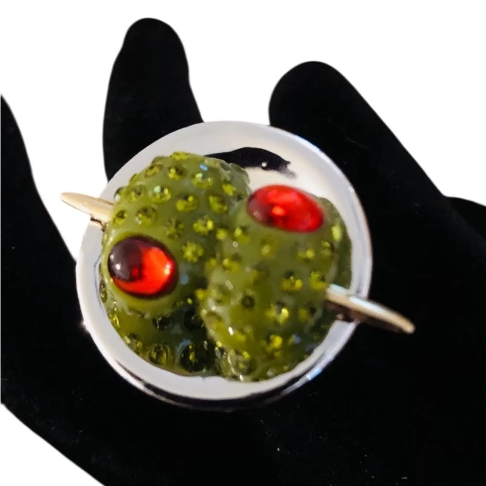 BETSEY JOHNSON Holiday Santa Baby Martini Cocktail Olives Stretch Ring NEW NWT